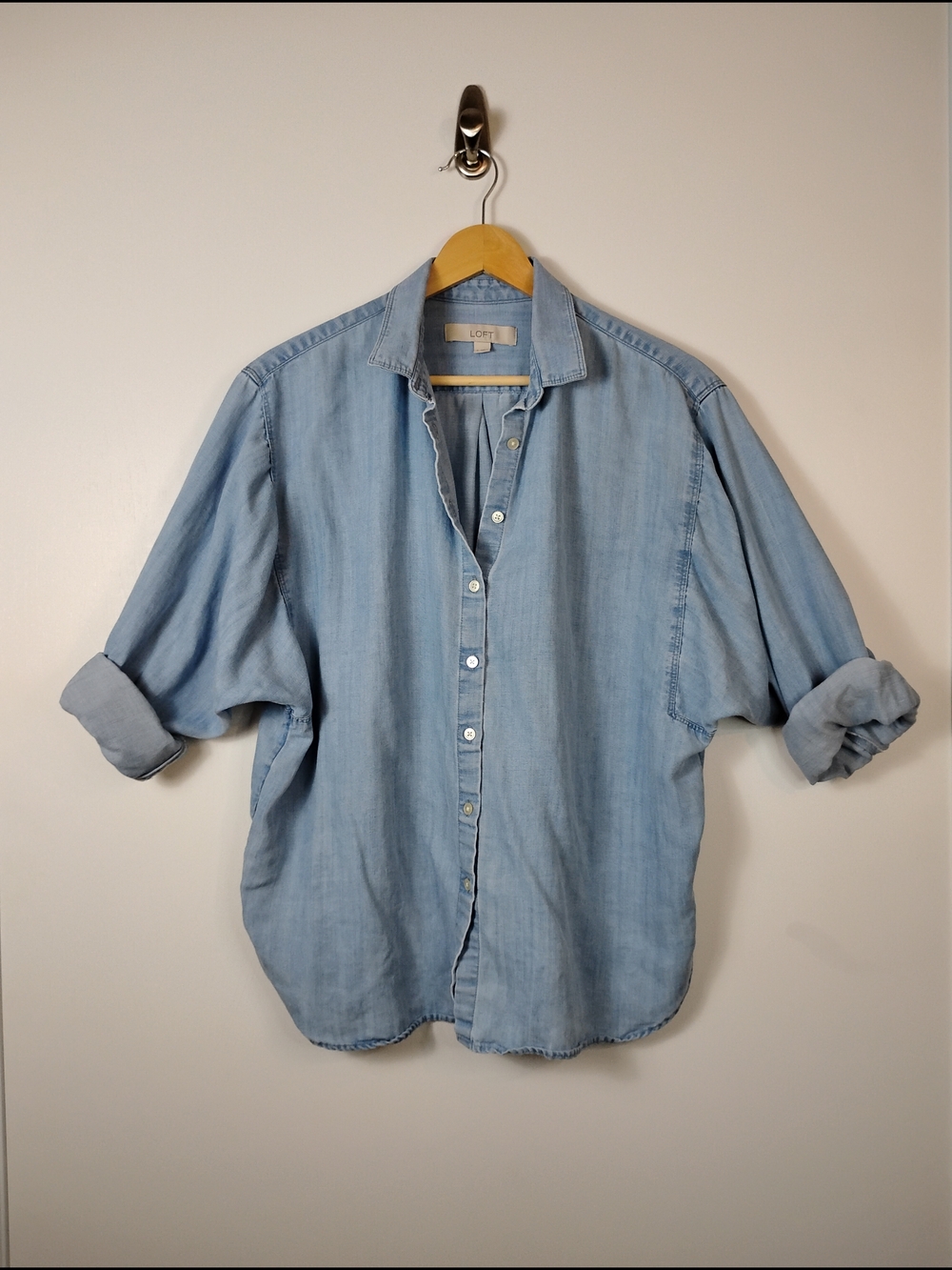 LOFT Dolman Sleeve Light Blue Chambray Button Up